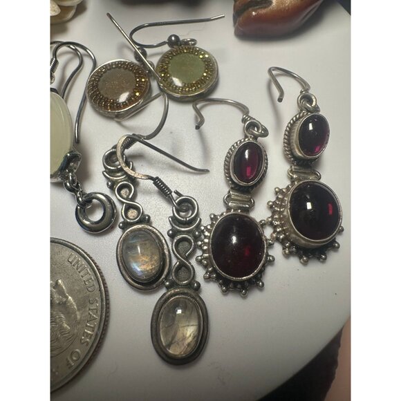 LOT of 5 Pairs of Sterling Silver Dangle Earrings - Picture 4 of 8